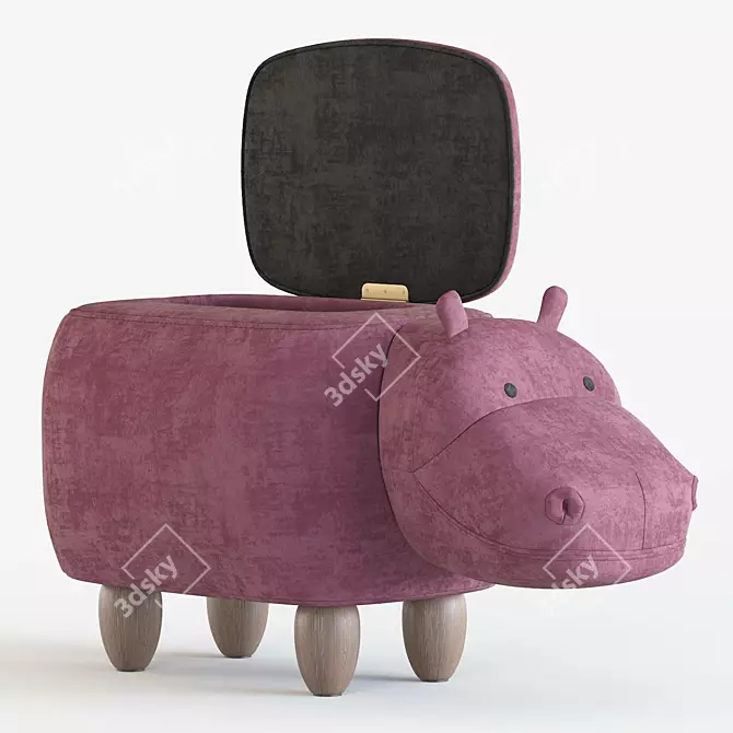 Playful Hippo Storage Stool 3D model image 2