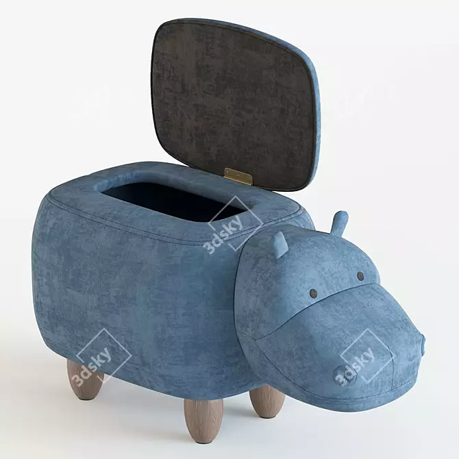 Playful Hippo Storage Stool 3D model image 3