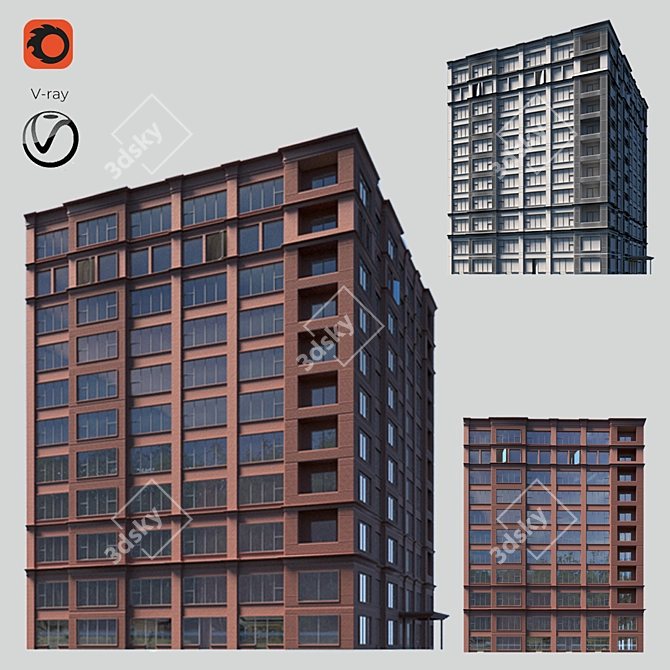 Modern Commercial Corner Building 3D model image 1