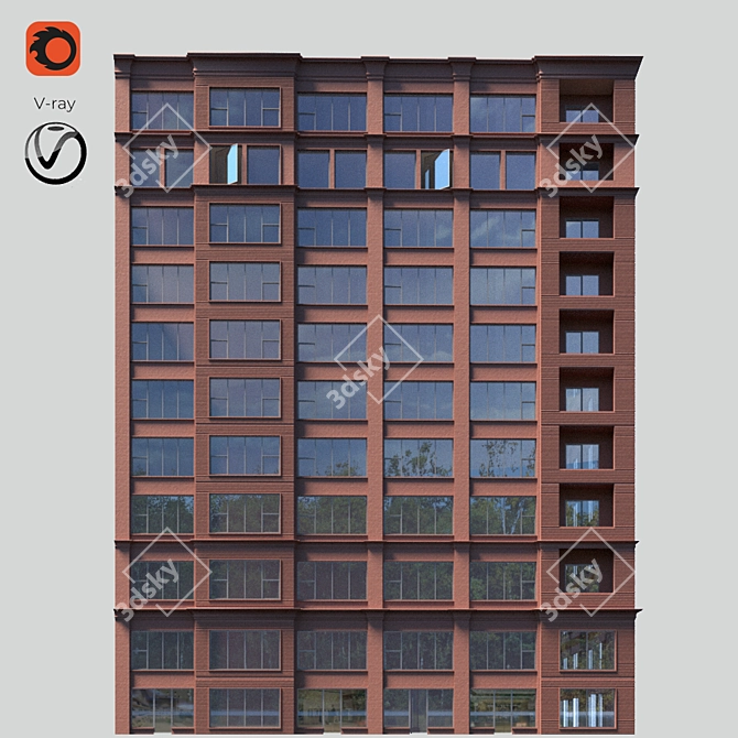 Modern Commercial Corner Building 3D model image 2