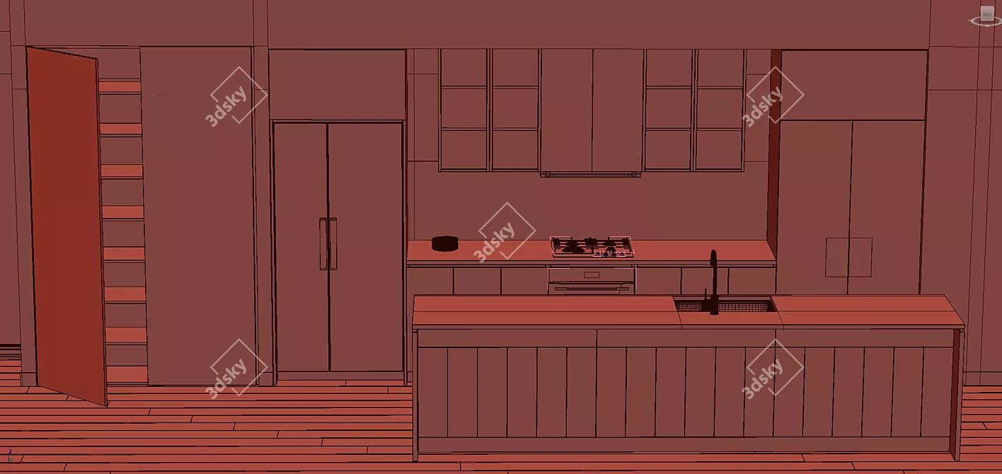 Contemporary Wooden Kitchen 3D model image 3