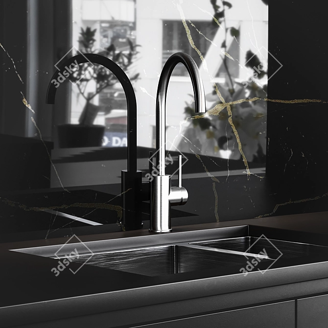 Sleek Black Kitchen Design 3D model image 2