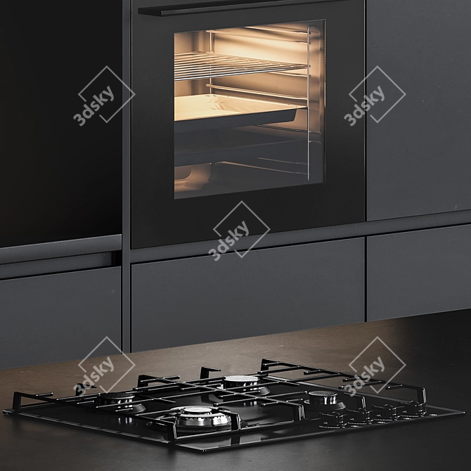 Sleek Black Kitchen Design 3D model image 3