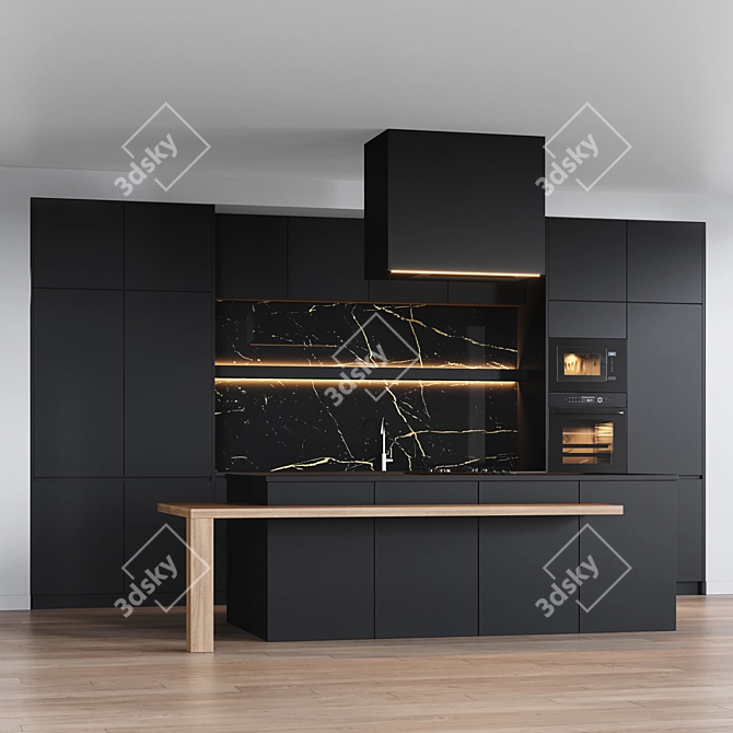 Sleek Black Kitchen Design 3D model image 5