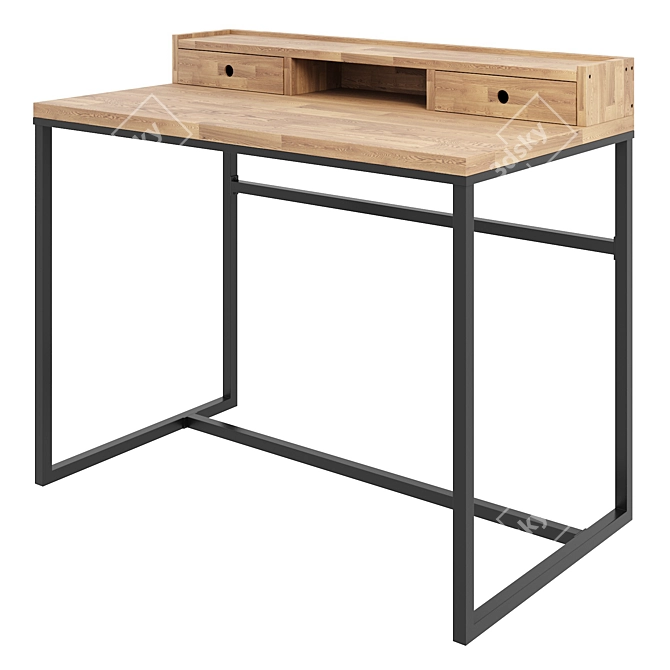 Hiba Writing Desk - Oak and Metal 3D model image 1