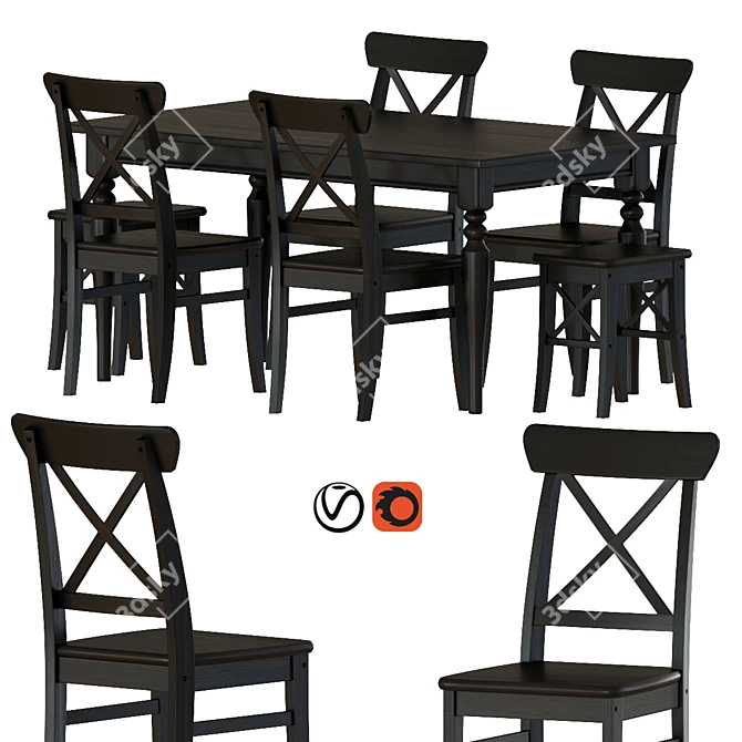 Elegant Ingatorp Dining Set 3D model image 1