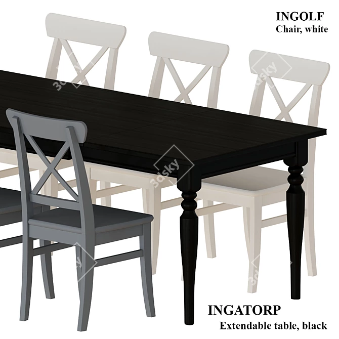 Elegant Ingatorp Dining Set 3D model image 3