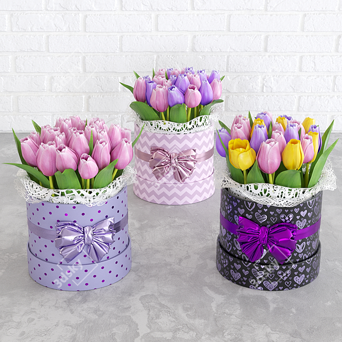 Spring Blooms Gift: Tulips in Box 3D model image 1