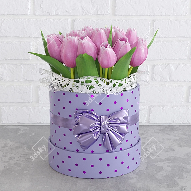 Spring Blooms Gift: Tulips in Box 3D model image 2
