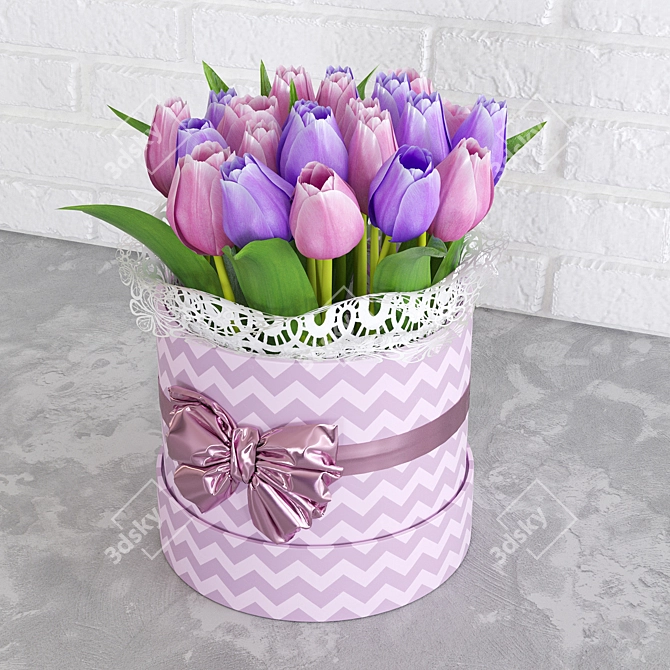 Spring Blooms Gift: Tulips in Box 3D model image 3
