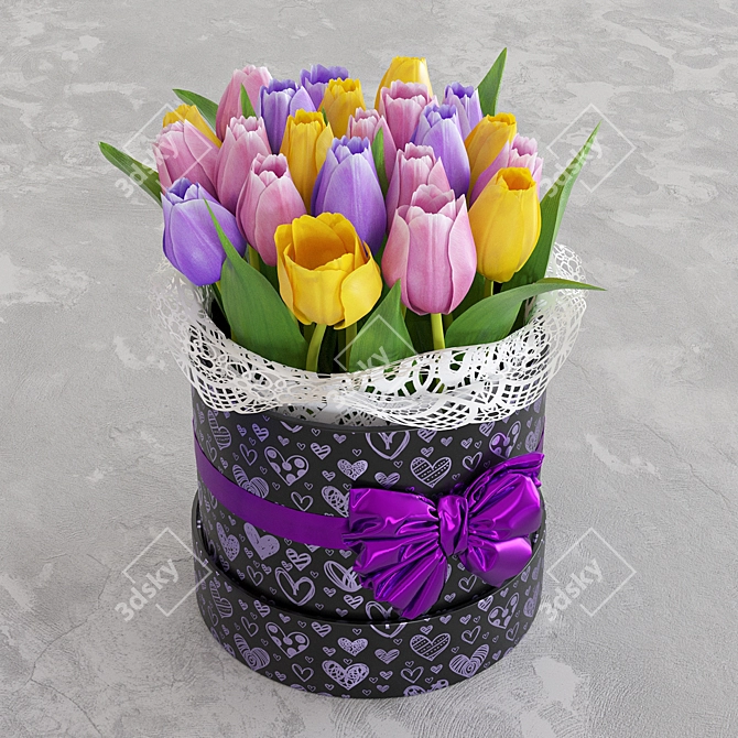 Spring Blooms Gift: Tulips in Box 3D model image 4