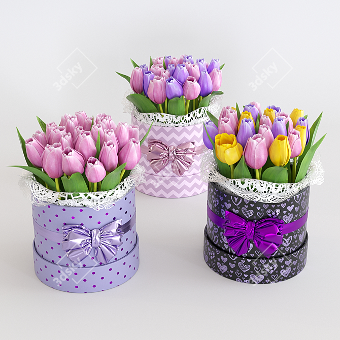 Spring Blooms Gift: Tulips in Box 3D model image 6