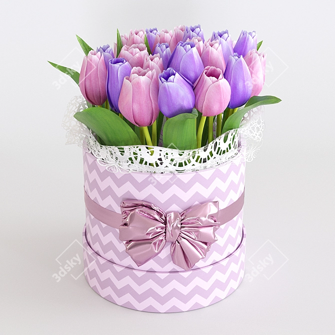 Spring Blooms Gift: Tulips in Box 3D model image 7