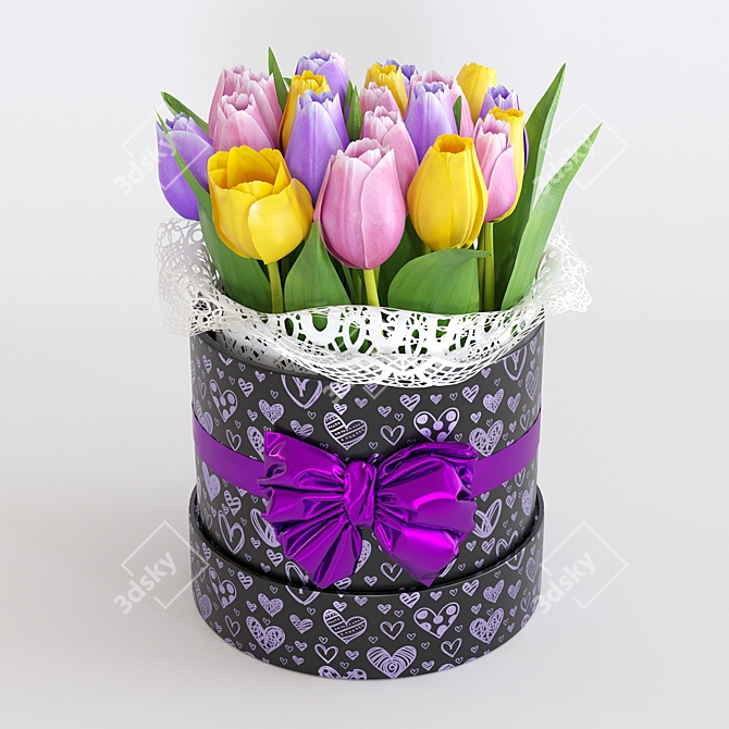 Spring Blooms Gift: Tulips in Box 3D model image 9