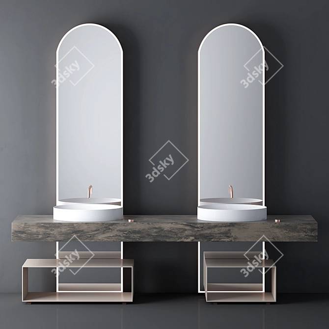 Sleek Bathroom Cabinet Set 3D model image 1