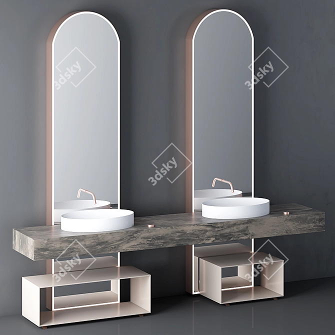 Sleek Bathroom Cabinet Set 3D model image 2