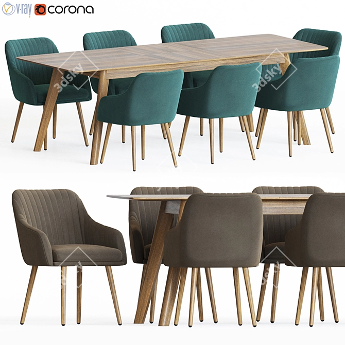 Modern Dining Set: Rochelle Lounge Chair + Cirrus Dinning Table 3D model image 1