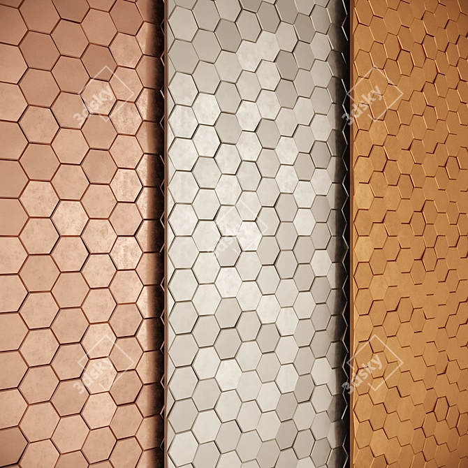 Metal Hexagon Tiles: Gold, Nickel, Copper 3D model image 1