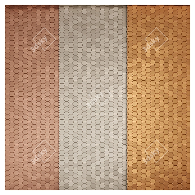 Metal Hexagon Tiles: Gold, Nickel, Copper 3D model image 2