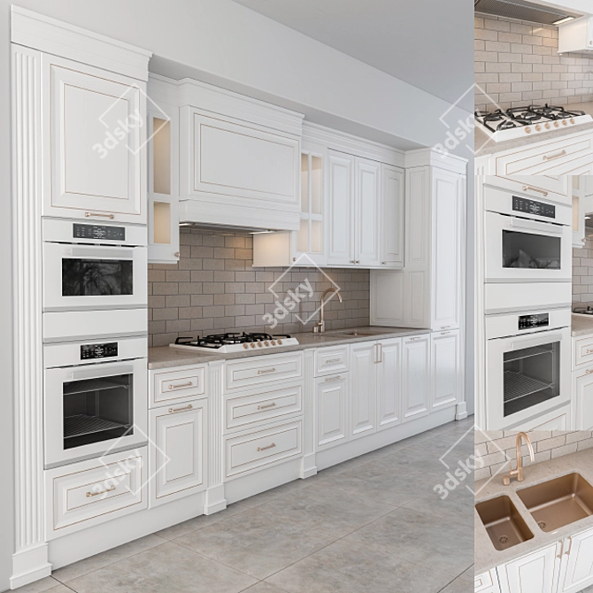 Elegant White Kitchen Set 3D model image 1