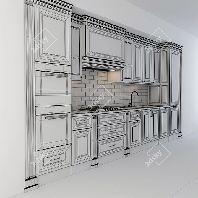 Elegant White Kitchen Set 3D model image 2