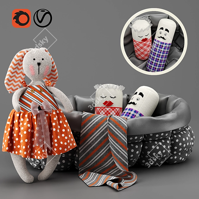 Playful Rabbit Toy Collection 3D model image 1