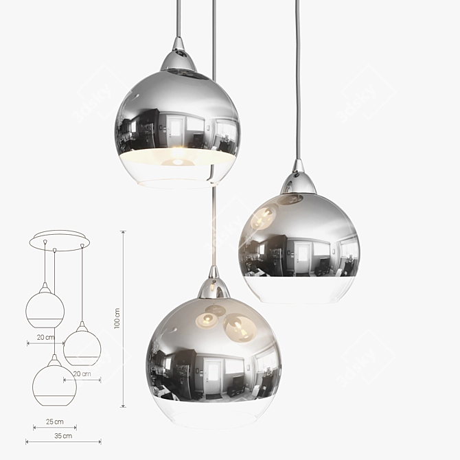 Modern Chrome Globe Pendant Light 3D model image 2