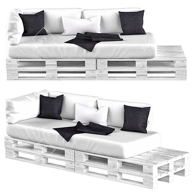 White Wood Pallet Sofa 3D model image 2