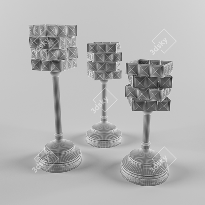 Elegant Crystal & Metal Candlestick Set 3D model image 2