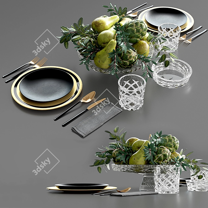 Crystal Bliss: Table Set with Fresh Fruits! 3D model image 1