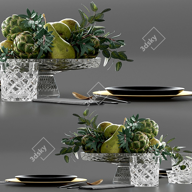 Crystal Bliss: Table Set with Fresh Fruits! 3D model image 2
