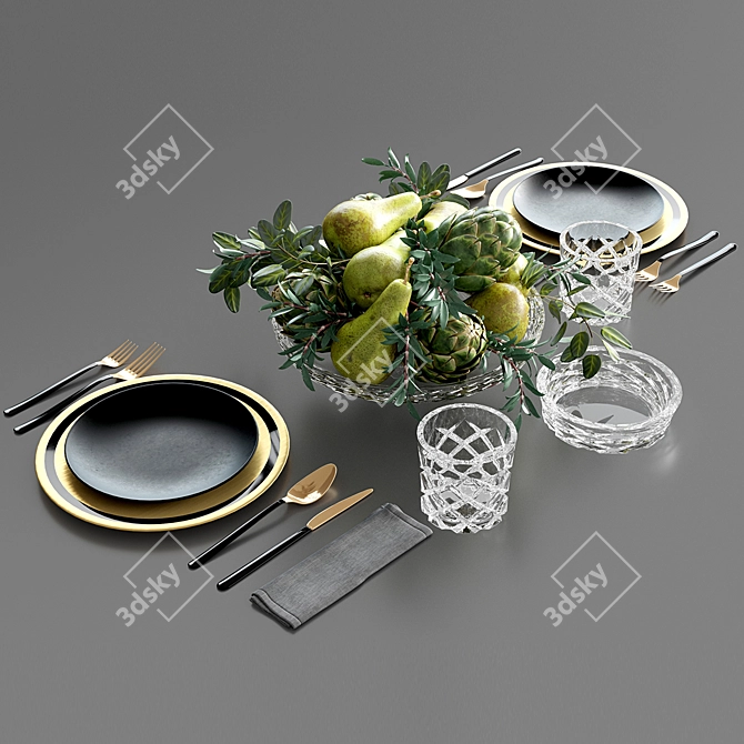 Crystal Bliss: Table Set with Fresh Fruits! 3D model image 3