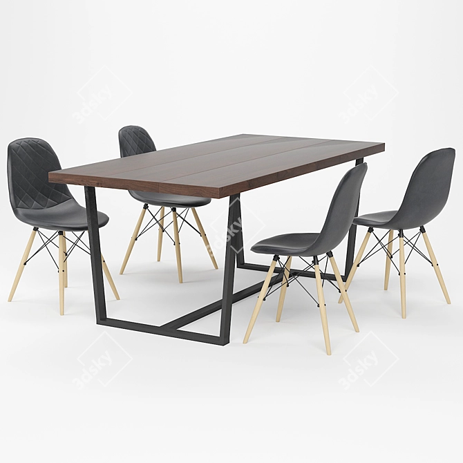 Solid Wood Dining Table Set 3D model image 1