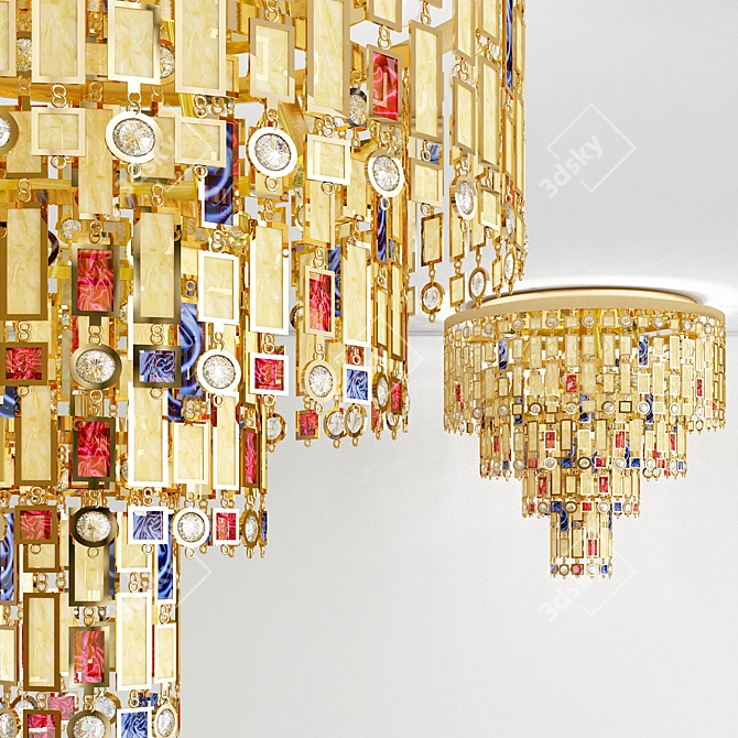 Moroccan Gold Ceiling Light with Stained Glass  3D model image 1