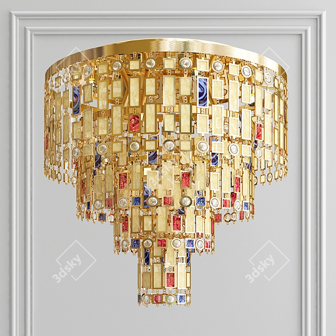Moroccan Gold Ceiling Light with Stained Glass  3D model image 2