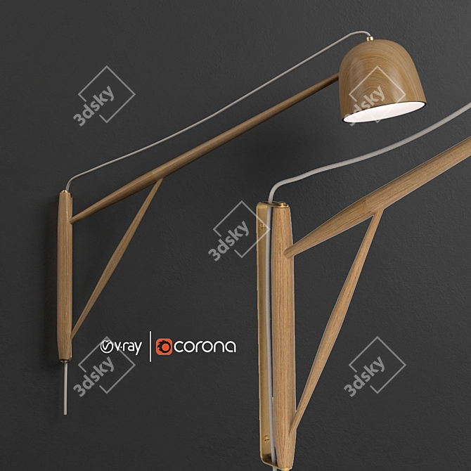 Elegant White Oak Crane Swing Lamp 3D model image 5