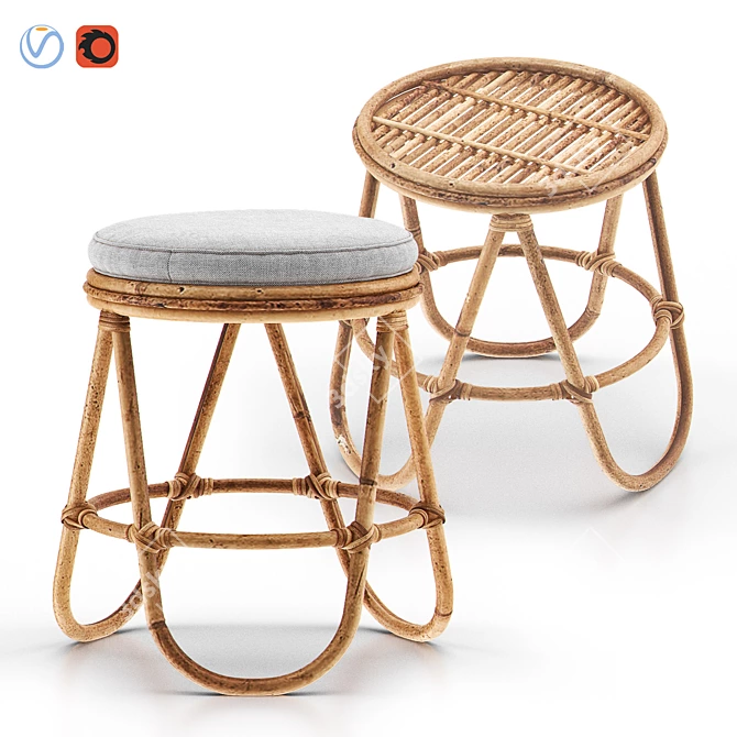 Rustic Rattan Stool: Stylish & Sustainable 3D model image 1