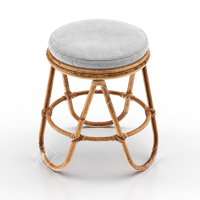 Rustic Rattan Stool: Stylish & Sustainable 3D model image 2