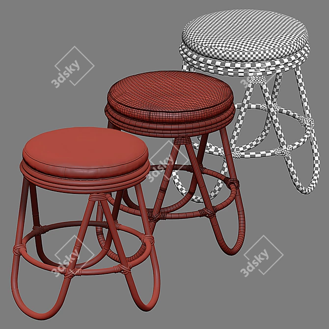 Rustic Rattan Stool: Stylish & Sustainable 3D model image 4