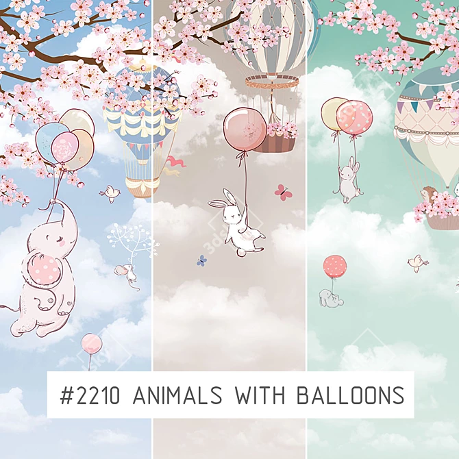 Whimsical Animal Balloon Wallpapers 3D model image 1