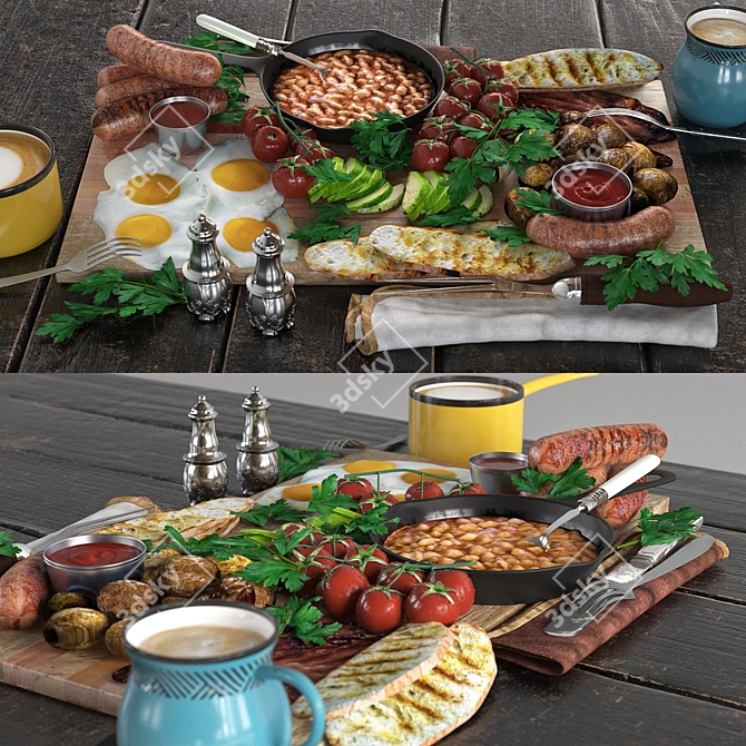 Ultimate English Breakfast Platter 3D model image 1