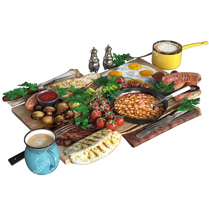 Ultimate English Breakfast Platter 3D model image 2