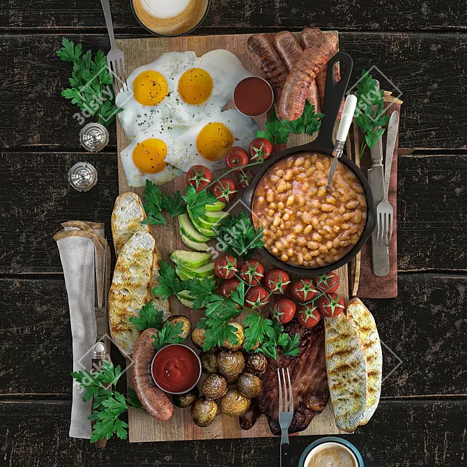 Ultimate English Breakfast Platter 3D model image 4