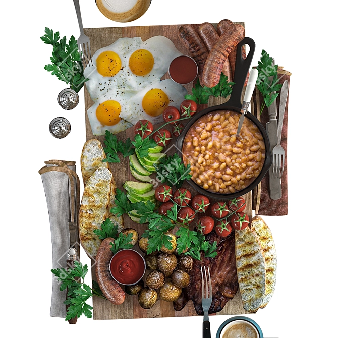 Ultimate English Breakfast Platter 3D model image 5