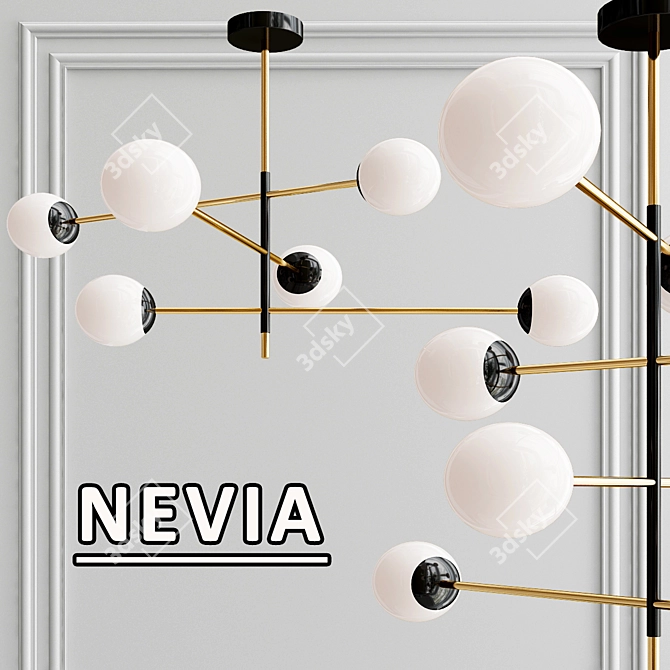 Elegant Nevia Pendant Light: Golden Frame, White Shade 3D model image 1