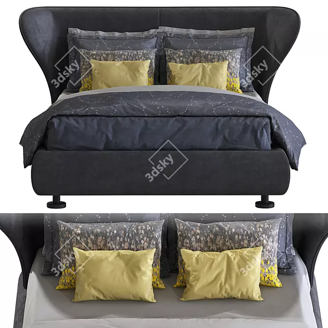 Luxury Rea Bed: 160x200cm 3D model image 3