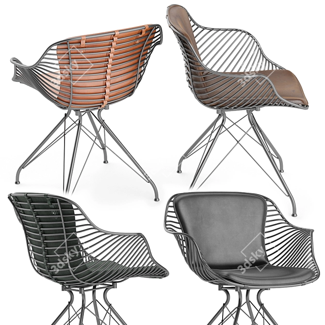 Modern Wire Leather Dining Chair 3D model image 2