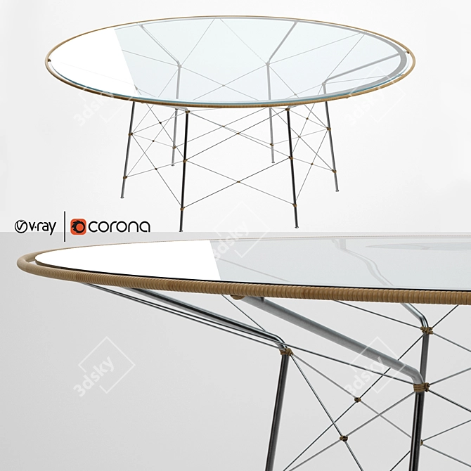 Modern Whisk Glass Top Dining Table 3D model image 7