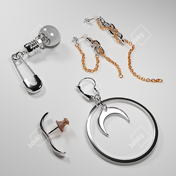 Elegant Silver Earrings Set 3D model image 1