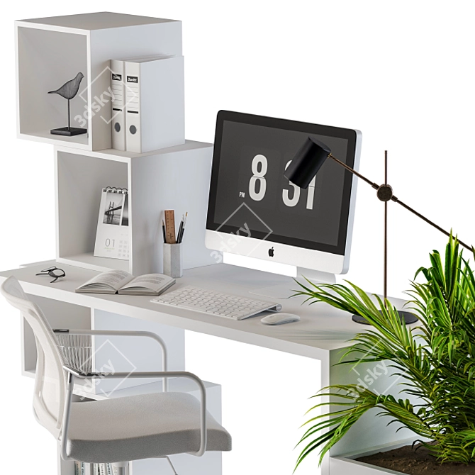 Sleek White Office Set 3D model image 2